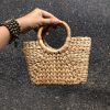 Túi mây tre đan xách tay mini trơn quai tròn dáng hộp nhỏ