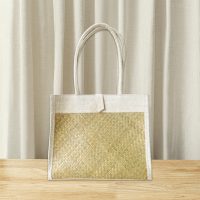 Square Woven Tote Bag with White Fabric Trim – Eco-Friendly Handmade Handbag