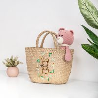 Handmade Straw Tote Bag with Bunny Embroidery – Lightweight Eco-Friendly Shopper