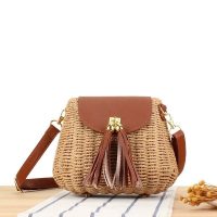 Small Crossbody Rattan Bag with Leather Flap and Tassel – Vintage Summer Handbag