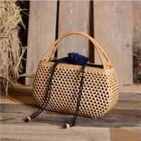 Handmade Rattan Tote Bag with Drawstring Lining