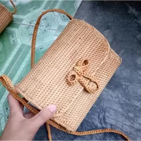 Handmade Woven Rattan Crossbody Bag with Bow Knot