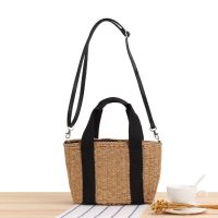Woven Tote Bag with Black Straps