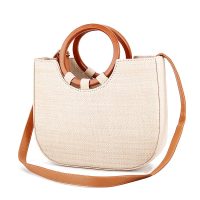 Round Handle Woven Tote Bag with Crossbody Strap
