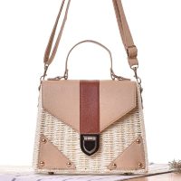 Woven Rattan Crossbody Bag with Leather Flap