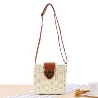 Square Woven Rattan Crossbody Bag with Leather Flap