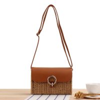 Woven Crossbody Bag with Leather Flap and Ring Buckle