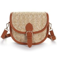 Woven Crossbody Bag with Leather Trim and Buckle