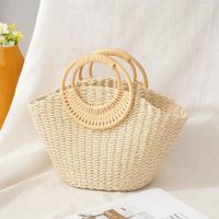 Woven Straw Tote Bag with Double Round Handles