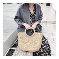 Handmade Woven Rattan Tote Bag with Round Handle