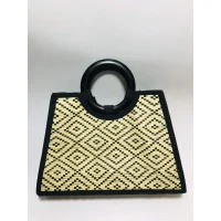 Handwoven Rattan Tote Bag with Black Wooden Handle