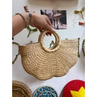 Handwoven Woven Rattan Bag with Circular Handle