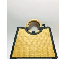 Handwoven Rattan Tote Bag with Wooden Handle