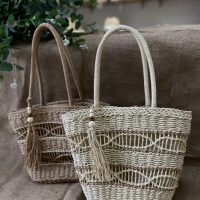 Handmade Woven Straw Tote Bag with Tassel – Boho Summer Bag