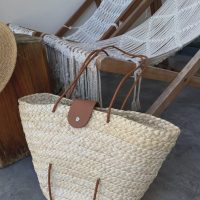 Large Handmade Woven Straw Tote Bag with Leather Strap Detail