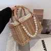 Handwoven Rattan Bag with Pearl Handle