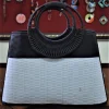 Black & White Woven Handbag with Round Handles