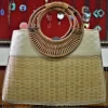 Beige & Natural Woven Handbag with Round Handles