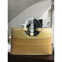 Rectangular Straw Handbag with Dual Round Handles