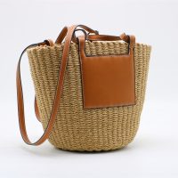 Handwoven Straw Crossbody Tote with Faux Leather Trim
