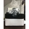 Rectangular Black & White Woven Handbag with Round Handles