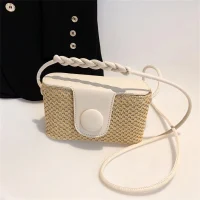 Small Rattan Crossbody Bag with White Leather Flap