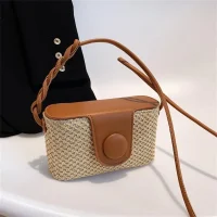 Small Rattan Crossbody Bag with Leather Flap