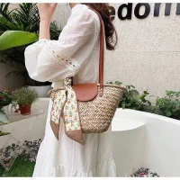 Handmade Woven Rattan Shoulder Bag with Scarf