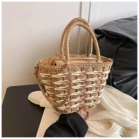 Handmade Woven Rattan Tote Bag with Strap