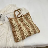 Handmade Straw Tote Bag with Leather Straps