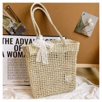 Handwoven Open Mesh Rattan Tote Bag