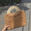 Handwoven Straw Tote Bag with Wooden Round Handles