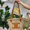 Handwoven Straw Tote Bag with Faux Leather Straps & Accent
